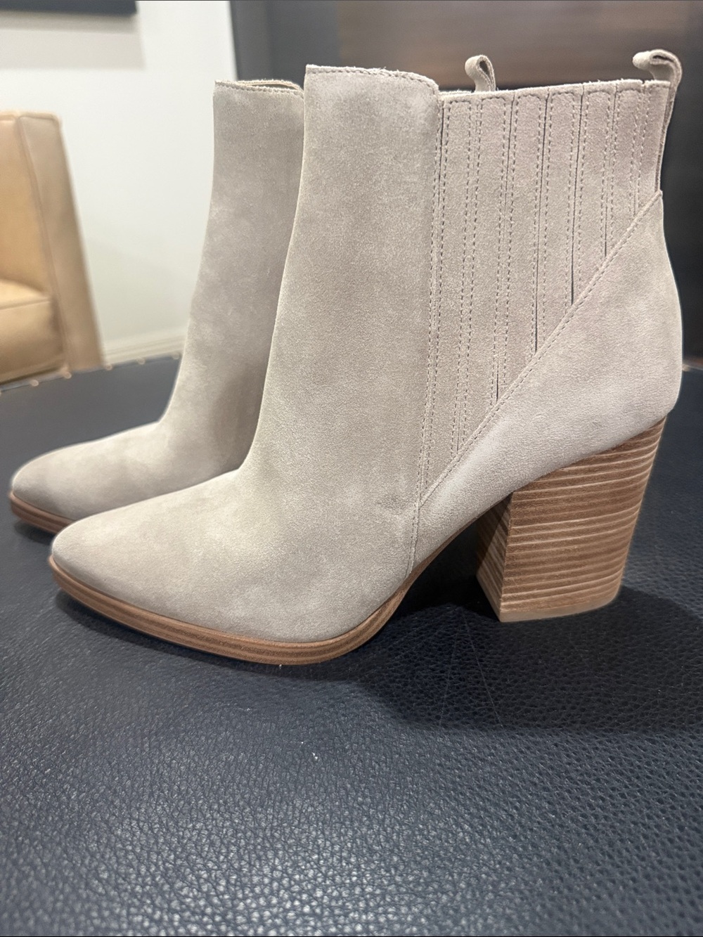 Marc Fisher Light Natural Suede Pointed Ankle Booties - Picture 2 of 5